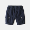 Boys navy blue cargo shorts with elastic waistband and large side pockets for summer wear - 90 / Navy Blue