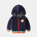 Felpa con cappuccio blu scuro per bambini con strisce arcobaleno e ricamo a sole - 90 / Blu navy