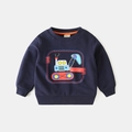 Sweat bleu foncé pour garçon avec motif pelleteuse et poignets élastiques côtelés - 90 / Bleu marine
