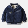 Donkerblauwe baseballjas voor jongens met rits en cartoon honden- en bottenprint - 90cm / Marineblauw