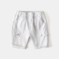 Boy's white cargo shorts with elastic waist and side pockets for summer wear - 90 / White