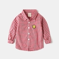 Langärmeliges Jungenhemd mit rot-weißem Karomuster und gelbem Smiley-Patch für Kleinkinder - Rot Kariert / 90cm