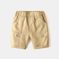 Boys khaki cargo shorts with elastic waist and metal buckle utility pockets - 90 / Khaki