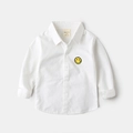 White cotton long-sleeve boy's shirt with yellow smiley face embroidery detail - White / 90cm