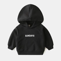 Kids black hooded sweatshirt with SUNDAYS letter print and ribbed cuffs for spring - 90 / Black