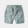 Toddler boys light green casual shorts with elastic waistband and large cargo pockets - Mugwort Green / Size 90 (Open Crotch)