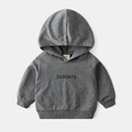 Deep grey kids hooded sweatshirt with black Sundays letter print on soft cotton fabric - 90 / Dark Gray