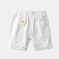 Classic white boys' cotton shorts with elastic waistband and orange button detail - White / Size 90 (Open Crotch)