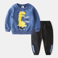 Ensemble sweat-shirt dinosaure bleu et pantalon de jogging noir pour garçon - Bleu Denim Dinosaure / Taille 90