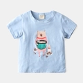 Light blue cotton t-shirt for kids featuring a cute cartoon bear baking illustration - 90 / Sky Blue Bear