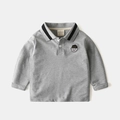 Graues Langarm-Poloshirt für Jungen mit Cartoon-Stickerei und Piqué-Baumwollstoff - Grau / 90cm