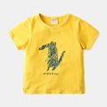 Yellow cotton kids T-shirt with green crocodile print and crew neck design - 90 / Yellow Dinosaur