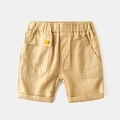 Boys khaki cotton leisure shorts with elastic waist and yellow button detail - Khaki / Size 90 (Open Crotch)