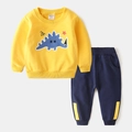 Kids autumn tracksuit in yellow with triceratops print and navy blue joggers - Yellow Dinosaur / Size 90