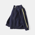 Navy blue kids track jacket with sporty side stripes and stand collar design - Size 90 / Navy Blue