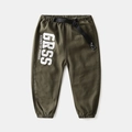 Pantaloni joggers bimbo verde militare con cintura nera e stampa grafica bianca - Taglia 90 / Verde Militare