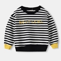 Sweat à rayures noir et blanc pour enfant avec broderie jaune et poignets côtelés - 90 / Rayé Noir