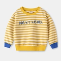 Sweat-shirt à rayures jaunes et blanches pour garçon avec broderie Next Level bleue - 90 / Carreaux Jaune
