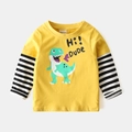 Maglia bambini a maniche lunghe gialla con stampa dinosauro e righe nere - 90 / Giallo