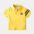 Bright yellow boys polo shirt with short sleeves, lapel collar and shield patch - Yellow / 90cm