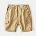 Classic khaki cotton cargo shorts for boys with elastic waist and side utility pockets - Khaki / Size 90