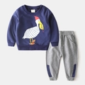 Navy blue cartoon pelican sweatshirt and light grey jogger set for boys - Navy Blue Pelican / Size 90
