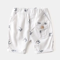 White cotton kids shorts with black panda print and elastic waistband with cargo pocket - Size 90 / White