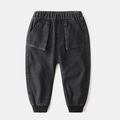 Kids black cargo denim joggers with elastic waist and large flap pockets for casual wear - 90 / Black