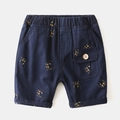 Kids navy blue cotton shorts with panda print and side pocket featuring a wood button - Size 90 / Navy Blue