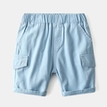 Light blue boys cargo shorts in cotton denim with elastic waist and side pockets - Sky Blue / Size 90