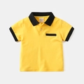 Casual yellow boys short sleeve cotton polo shirt with black trim and a chest pocket - 90cm / Yellow