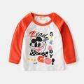 Kinder T-shirt met oranje en witte raglanmouwen en moderne cartoonprint met tekst - 90cm / Wit/Oranje Ready Go
