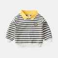 Sweat à rayures pour garçons avec col polo jaune et broderie de tigre mignon - Taille 100 / Rayures Grises et Blanches