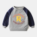 Kids grey and navy raglan sweatshirt with varsity letter R and chest graphic - Size 90 / Gray