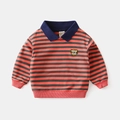 Sweat polo à rayures pour garçons avec rayures orange et gris et broderie tigre - Taille 90 / Rayures Oranges