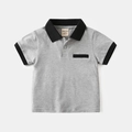 Classic heather grey boy's short sleeve polo shirt with black contrast collar and cuffs - 90cm / Gray