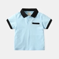 Light blue boys short sleeve cotton polo shirt with black trim and chest pocket - 90cm / Aqua