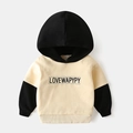 Felpa con cappuccio per bambini con blocchi di colore a contrasto e ricamo LOVEWAPYPY - Bianco Sporco / 90cm