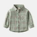 Camicia a maniche lunghe per bambino a quadri verdi con tasca frontale e bottoni - 100cm / Quadri Verde Erba