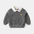 Sweat polo rayé à manches longues pour garçon avec broderie tigre jaune - Taille 90 / Rayé Noir Gris