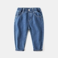 Classic dark blue denim jeans for boys with elastic waist and rolled-up cuffs - Size 90 / Solid Blue