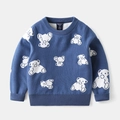 Blue kids knit sweater with white bear patterns and classic crew neck design - 90 / Sea Blue Bear