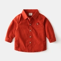 Classic bright orange long-sleeve cotton shirt for boys with dark buttons and chest pocket - Brick Red