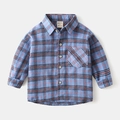 Toddler boys casual long sleeve plaid shirt in blue cotton with front pocket and buttons - 90cm / Blue Plaid