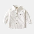 White cotton blend long sleeve shirt for boys with dark buttons and chest pocket - White