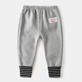 Kids warm gray fleece joggers with striped ribbed cuffs and stylish letter patch - 90 / Gray