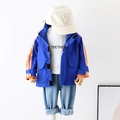 Boy's blue windbreaker jacket with orange striped sleeves and functional pockets - 90 / Tops / Blue Spliced Sleeve Webbing (sy3989)