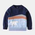 Kids long sleeve knit sweater featuring polar bear jacquard and color block design - 90 / White Bear Home