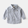 Classic light grey-blue long-sleeve cotton shirt for boys with wood texture buttons - Blue