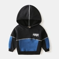 Boys' long-sleeve hoodie in black and blue color-block design with chest print - 90 / Blue/Black
